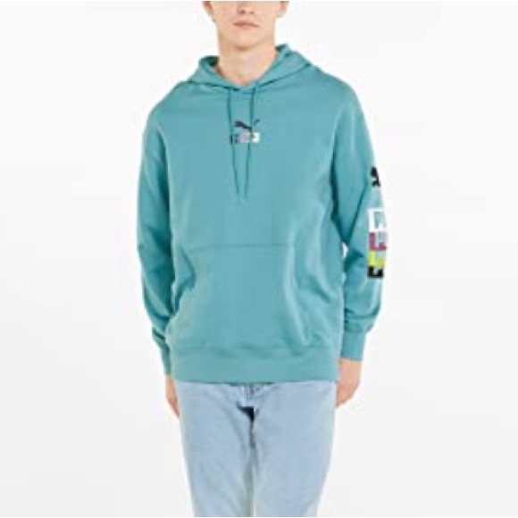 PUMA Brand Love Multiplacement Hoodie Porcelain Blue Men’s Sz L New! - Picture 3 of 9